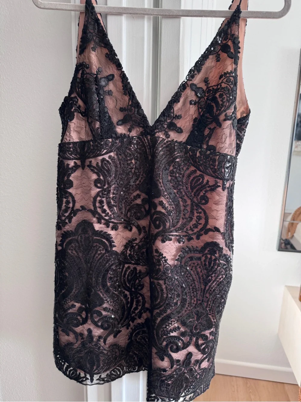 Free People Black Lace Overlay Pink Mini Dress